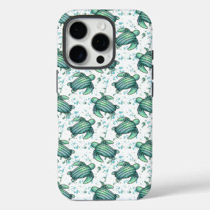 Coque iPhone 16 Pro aquarelle tortue de mer vert bleu animal motif