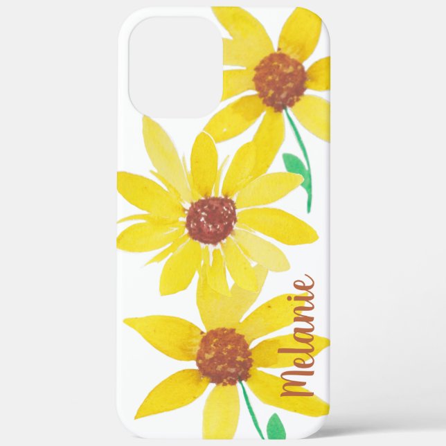 Coques Case-Mate iPhone Aquarelle tournesol jaune Floral Monogramme (Verso)