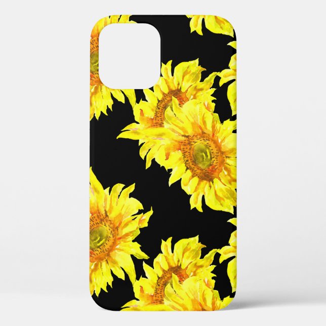 Coques Case-Mate iPhone Aquarelle tournesol noir sans couture Motif (Verso)
