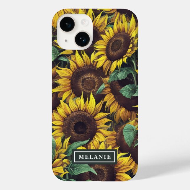Coques Case-Mate iPhone Aquarelle tournesols Nom personnalisé Modèle (Verso)