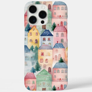 Coque iPhone 16 Pro Max Aquarelle transparente motif avec maisons