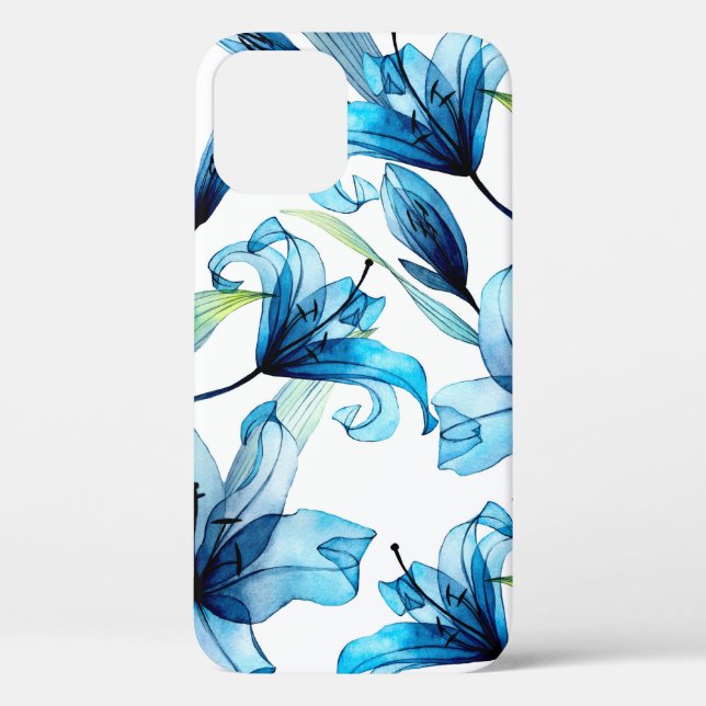 Coques Case-Mate iPhone Aquarelle transparente motif avec nénuphars bleus (Verso)
