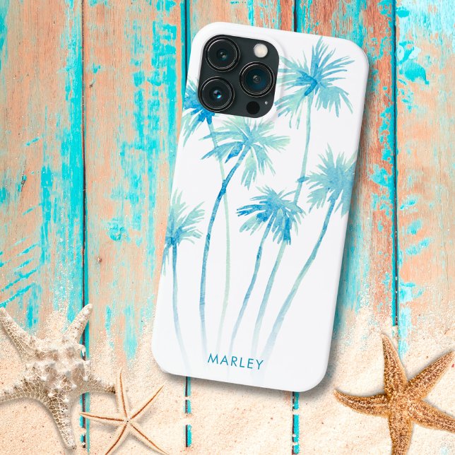 Coques Case-Mate iPhone Aquarelle Tropical Turquoise Palmiers (Créateur téléchargé)