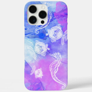 Coque iPhone 16 Pro Max Aquarelle tropicale Hippocampes Poissons Vie marin