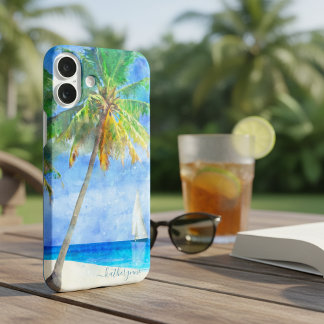 Case-Mate iPhone Case Aquarelle Tropicale Island Beach Palm Voilier