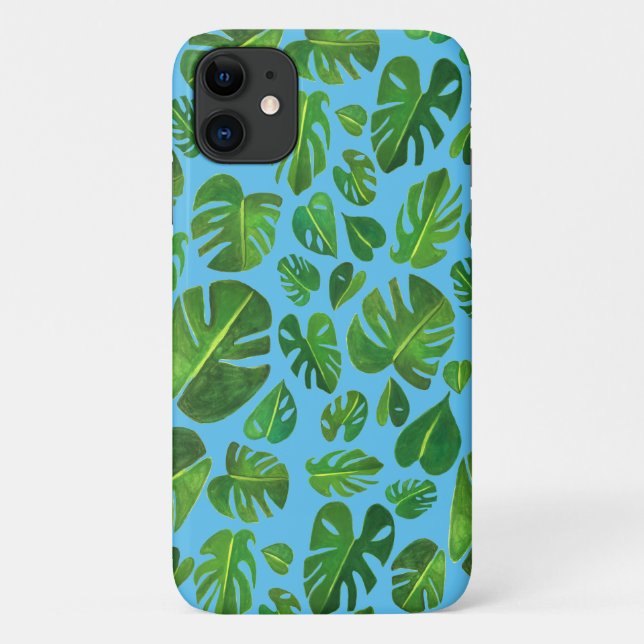 Coques Case-Mate iPhone Aquarelle tropicale Monstera Peinture rose vert (Dos)