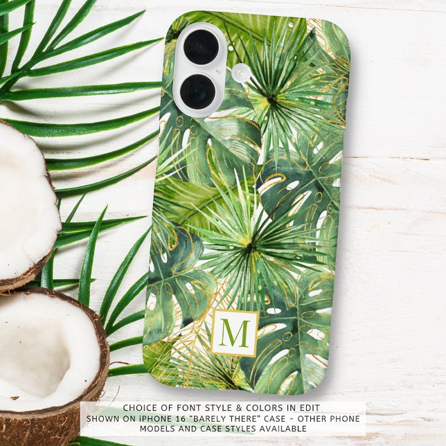 Coques Case-Mate iPhone Aquarelle tropicale Palm Monogramme botanique (Créateur téléchargé)