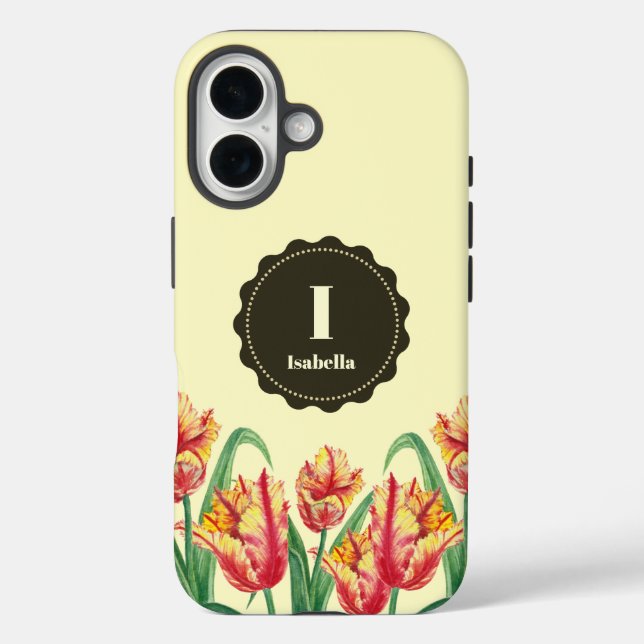 Coques Case-Mate iPhone Aquarelle Tulipes de perroquets jaunes Monogramme  (Verso)