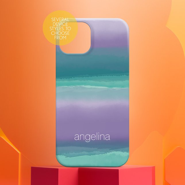 Coques Case-Mate iPhone Aquarelle Turquoise et violette triée Nom personna (Personalized Phone Case - Many Device Styles to Choose From)