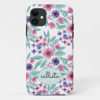 Aquarelle Turquoise rose Fille Monogramme Floral