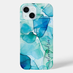 Coque Case-Mate iPhone Aquarelle Verre de mer Abstrait avec nom