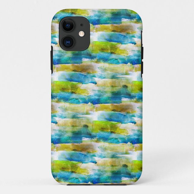 Coques Case-Mate iPhone Aquarelle vert abstrait, bleu (Dos)