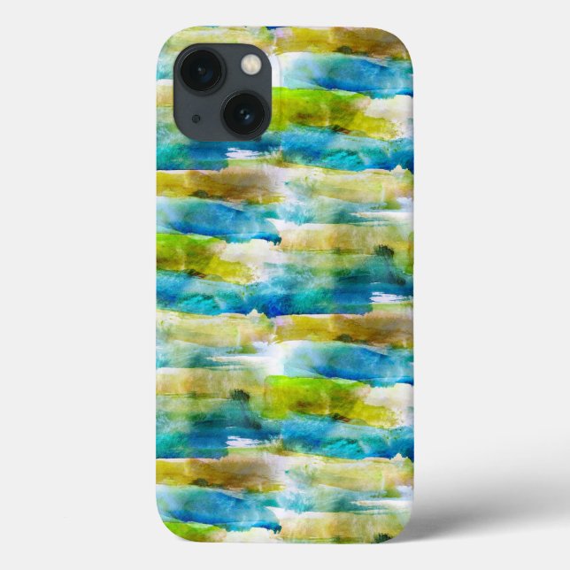 Coques Case-Mate iPhone Aquarelle vert abstrait, bleu (Verso)