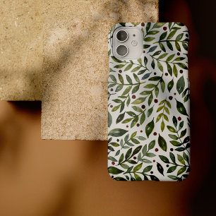 Case-Mate iPhone Case Aquarelle verte branches saisonnières et baies