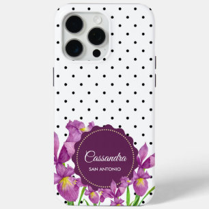 Coque Case-Mate iPhone Aquarelle violet Iris noir blanc Pois