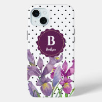 Aquarelle violet Iris noir blanc Pois