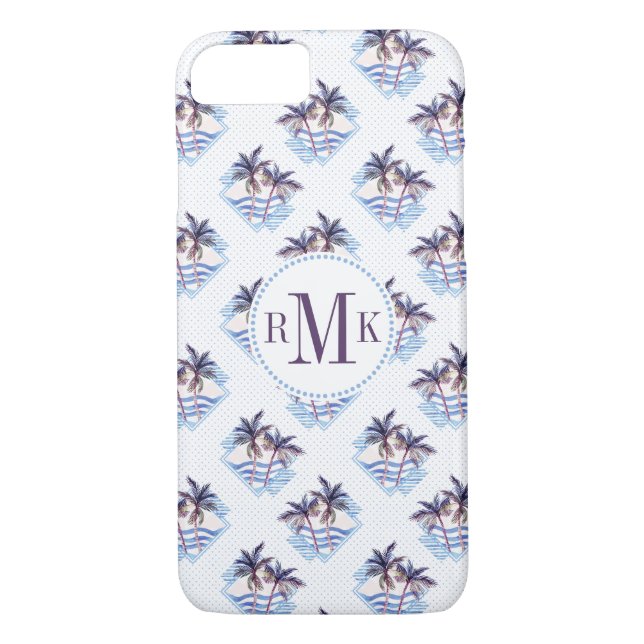 Coques Case-Mate iPhone Aquarelle violet Motif de palmier géométrique (Dos)