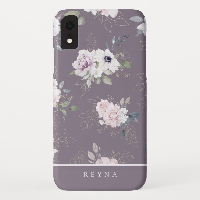 Coques Case-Mate iPhone Aquarelle Violet motif floral (Dos)