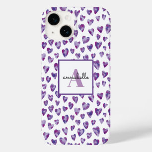 Coque Case-Mate iPhone Aquarelle violette Amour Coeur Monogramme