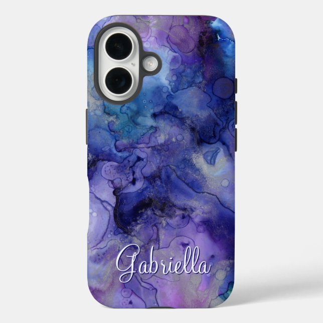 Coques Case-Mate iPhone Aquarelle violette et bleu Galaxy (Verso)