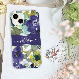 Coque Case-Mate iPhone Aquarelle violette Nom floral Monogramme