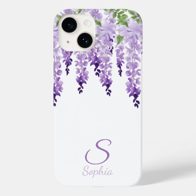 Coques Case-Mate iPhone Aquarelle Wisteria Nom personnalisé Monogramme (Verso)