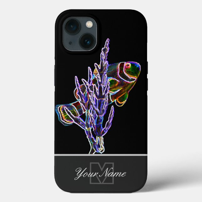 Coques Case-Mate iPhone Aquarium Neon-Pop-Art poisson clown avec Monogramm (Verso)