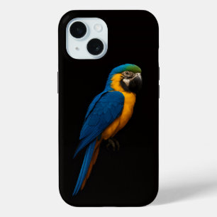 Coque Case-Mate iPhone Ara Macao bleu et jaune Black 4 Luxe iPhone 15 Mat