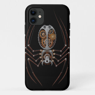 Coques Pour iPhone Araignée de Steampunk, arrière - plan noir