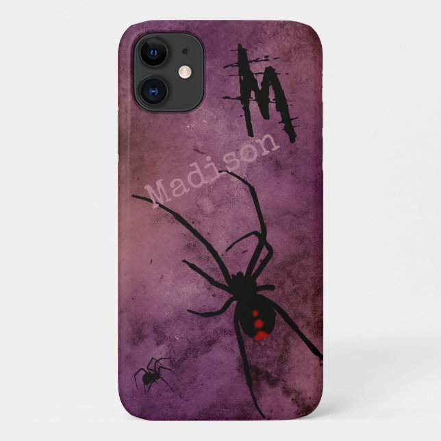Coques Case-Mate iPhone Araignée noire Gothique Halloween Nom du monogramm (Dos)