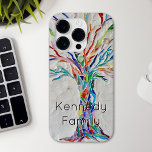 Coque Case-Mate iPhone Arborescence de noms personnalisés<br><div class="desc">Célébrez votre famille avec cette étui de téléphone accrocheur. Il est décoré d'une reproduction d'une mosaïque originale. Il est composé d'un arbre en petits morceaux de verre coloré qui se transforme en arrière - plan gris pâle. Customisez-le en changeant le nom en celui de votre famille. Design original de mosaïque...</div>