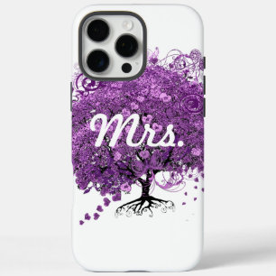 Coque iPhone 16 Pro Max Arbre à feuilles de coeur violet Mme Mariée