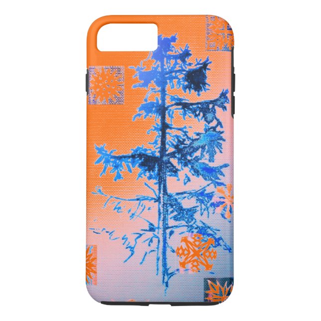 Coques Case-Mate iPhone Arbre à sapins et flocons de neige Orange (Dos)