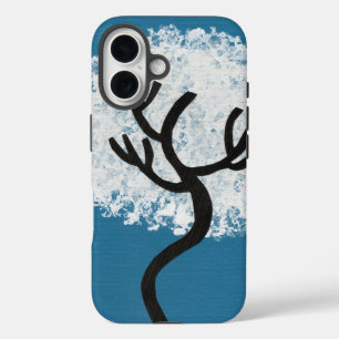 Coque Pour iPhone 16 Arbre abstrait sur fond bleu