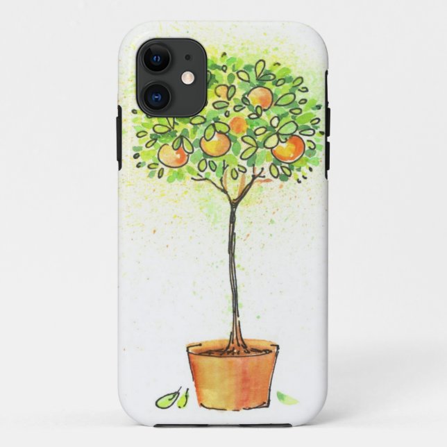 Coques Case-Mate iPhone Arbre d'agrume peint d'aquarelle dans le pot (Dos)