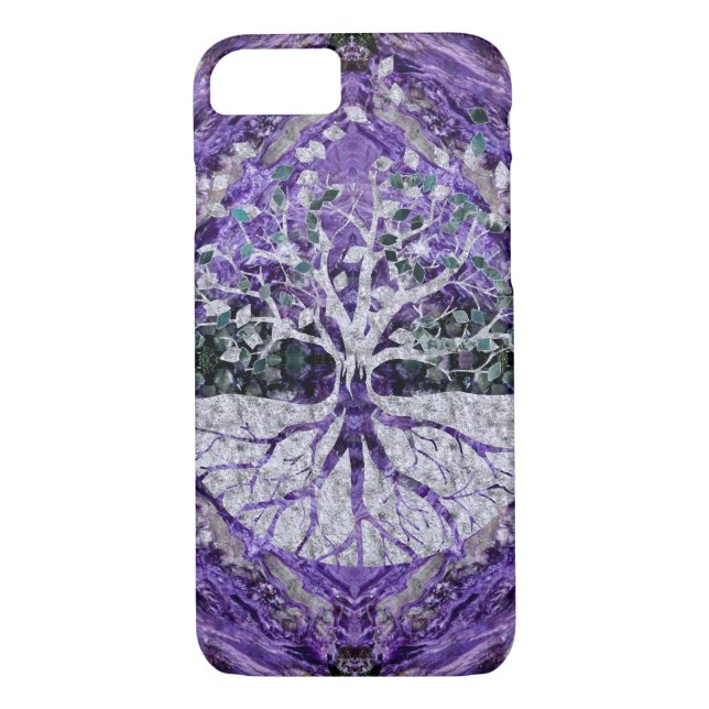 Coques Case-Mate iPhone Arbre de la vie argenté Yggdrasil sur l'améthyste (Dos)