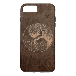Coque iPhone 7 Plus Arbre de la vie Yin Yang avec l'effet en bois de