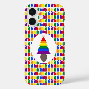 Coque Pour iPhone 16 Arbre de Noël arc-en-ciel lesbien et cadeaux