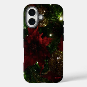 Coques iPhone 16 Arbre de Noël bordeaux et or I Photo de vacances