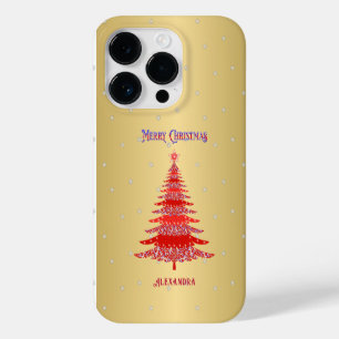 Coque Case-Mate iPhone Arbre de Noël élégant Nom rouge Snowflakes Or