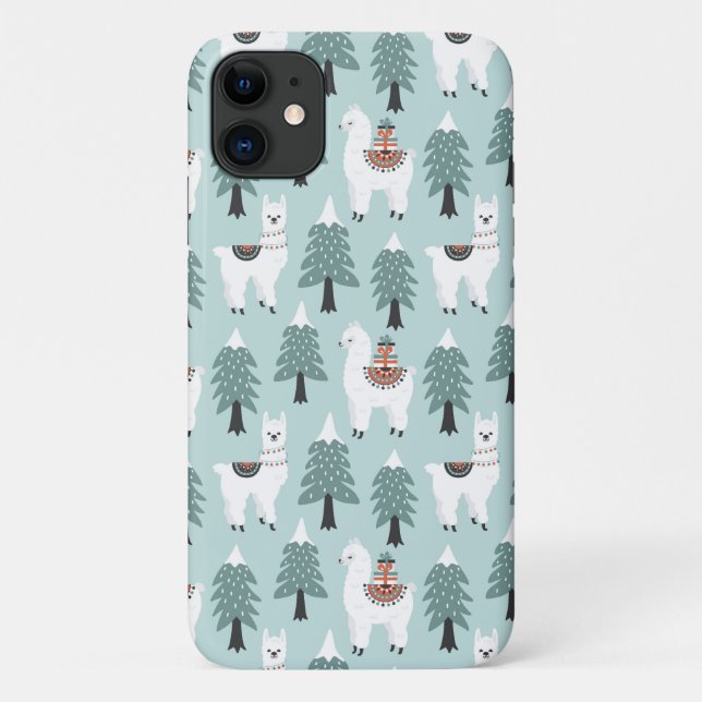Coques Case-Mate iPhone Arbre de Noël et motif de lama mignonne (Dos)