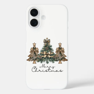 Coque Pour iPhone 16 Arbre de Noël Imprimé Léopard PNG Ruban Coquette