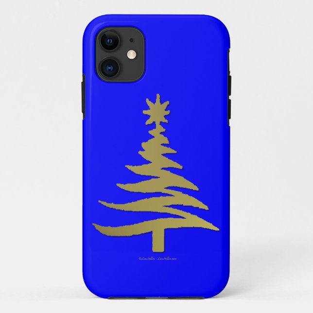 Coques Case-Mate iPhone Arbre de Noël Moderne Pochoir Impression Or (Dos)