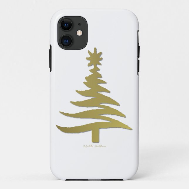 Coques Case-Mate iPhone Arbre de Noël Moderne Pochoir Impression Or (Dos)