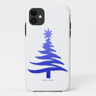 Coque Case-Mate iPhone Arbre de Noël Moderne Pochoir Imprimé Bleu