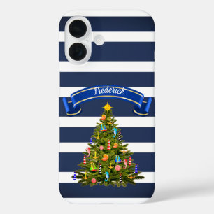 Coque Pour iPhone 16 Arbre de Noël nautique personnalisé