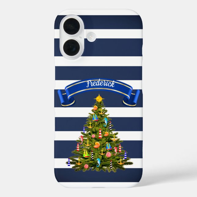 Coques Case-Mate iPhone Arbre de Noël nautique personnalisé (Verso)