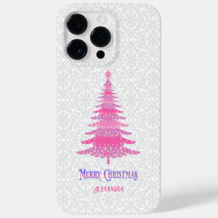 Coque Case-Mate iPhone Arbre de Noël rose Nom personnalisé Étincelle