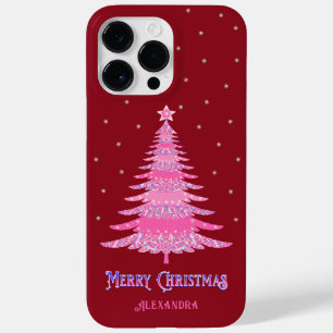 Coque Case-Mate iPhone Arbre de Noël rose Nom personnalisé Rouge