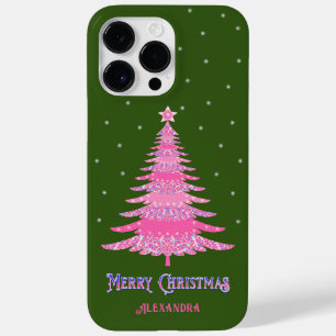 Coque Case-Mate iPhone Arbre de Noël rose Nom personnalisé Vert